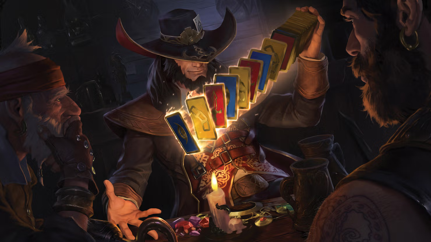 A cowboy playing with cards