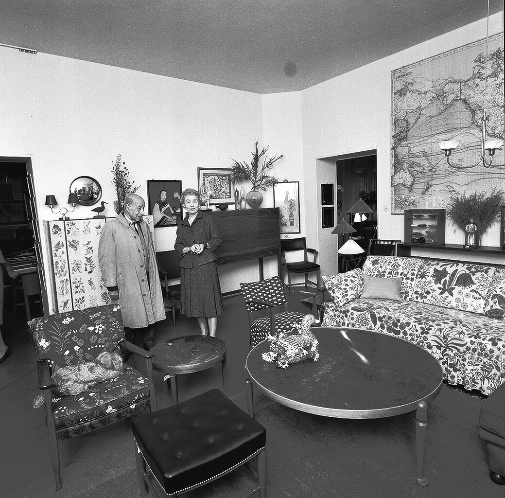 Furniture featured in Svenskt Tenn exhibition of josef frank cabinets, 'standing tall'