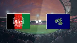 A cricket pitch with the Afghanistan and Ireland logos on top, for the Afghanistan vs Ireland live stream of the T20 World Cup
