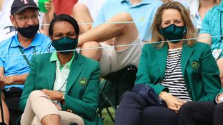 Condoleezza Rice and Heidi Ueberroth watching the second round of the Masters in 2021 GettyImages-1311687883