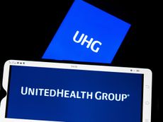 The United Health Group logo on a screen