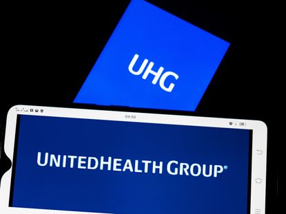 The United Health Group logo on a screen