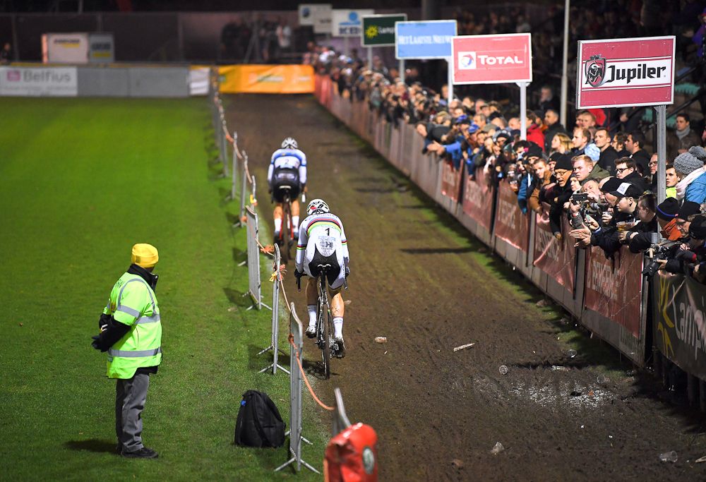 Wout Van Aert chases Mathieu van der Poel at Diegem
