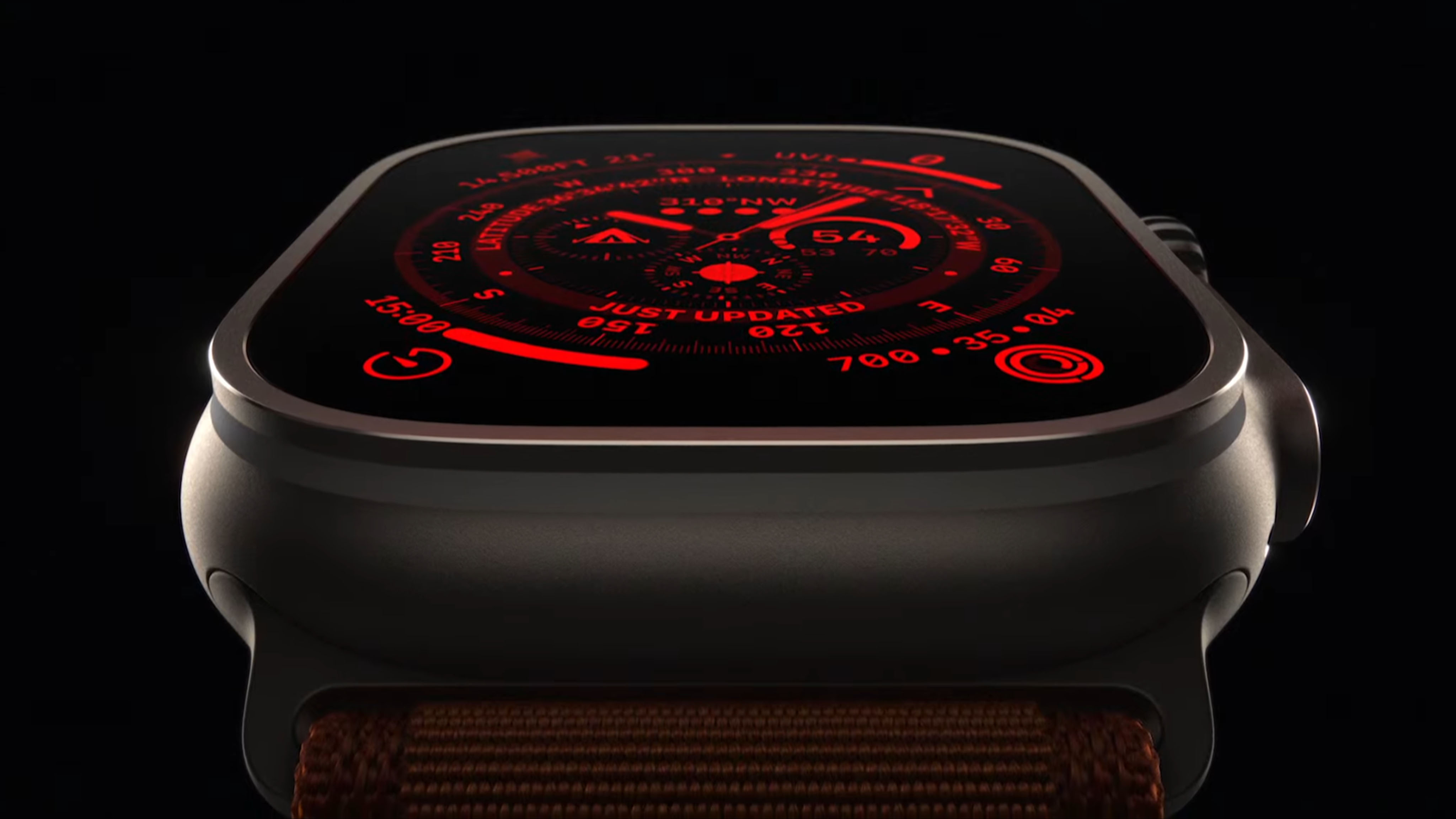 Apple Watch Ultra in dark red light