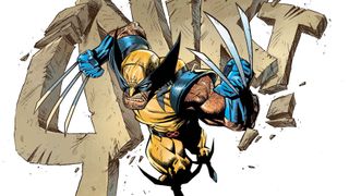 Wolverine leaps into action against the background of the word "Snickt!"