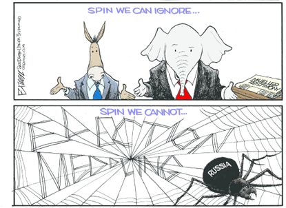 Political Cartoon U.S. Congress Spin We Can Ignore Election Meddling Unacceptable