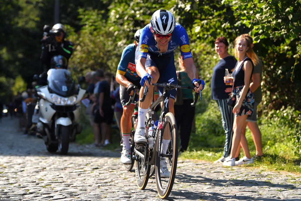 GERAARDSBERGEN BELGIUM SEPTEMBER 05 Kasper Asgreen of Denmark and Team Deceuninck QuickStep competes during the 17th Benelux Tour 2021 Stage 7 a 1809km stage from Namur to Geraardsbergen BeneluxTour on September 05 2021 in Geraardsbergen Belgium Photo by Luc ClaessenGetty Images