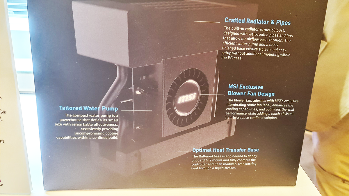 MSI's new liquid-cooled PCIe 5.0 SSD at CES 2024.