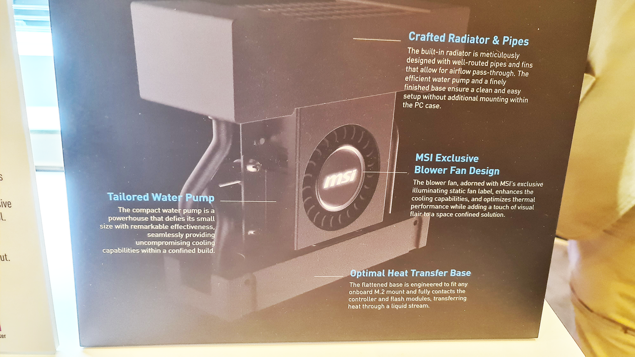 MSI's new liquid-cooled PCIe 5.0 SSD at CES 2024.