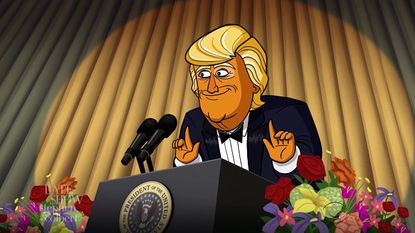 Colbert's Cartoon President Trump delivers Trump's WHCD roast