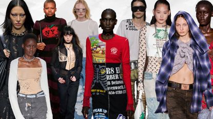 &#039;90s grunge fashion is shown in a collage 