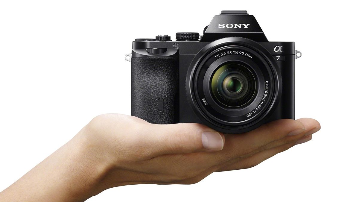 Sony A7 on the palm of a hand