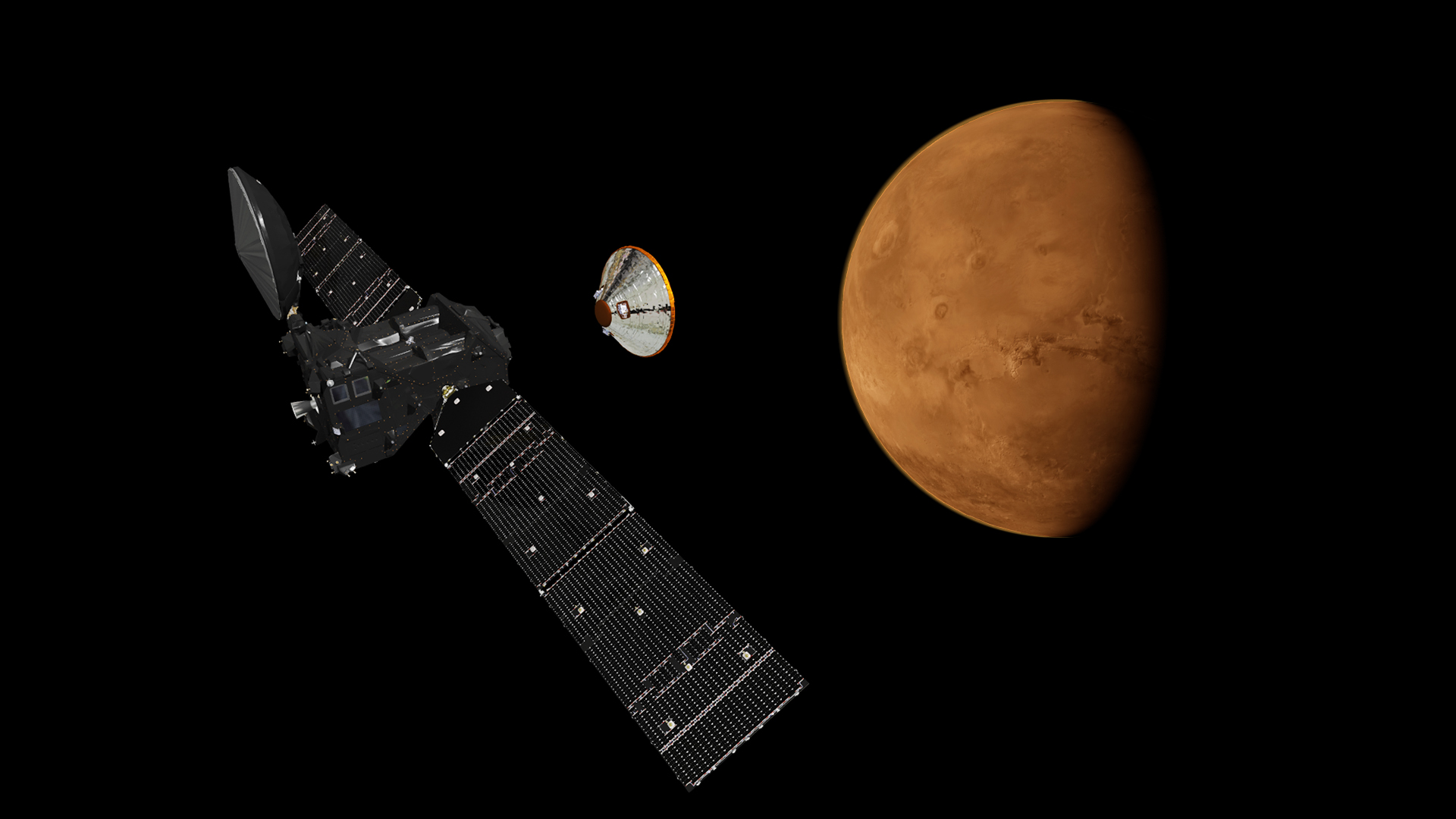 Artist&#039;s impression Europe&#039;s ExoMars 2016 Trace Gas Orbiter and Schiaparelli