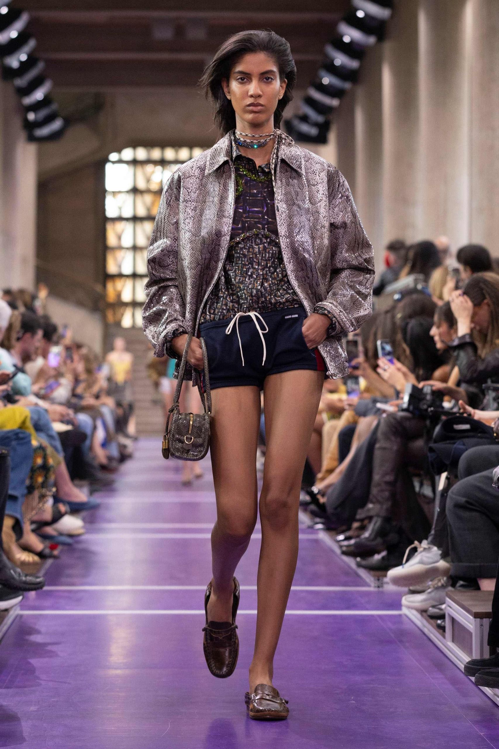 Miu Miu S/S 27 runway, track pants and shorts trend