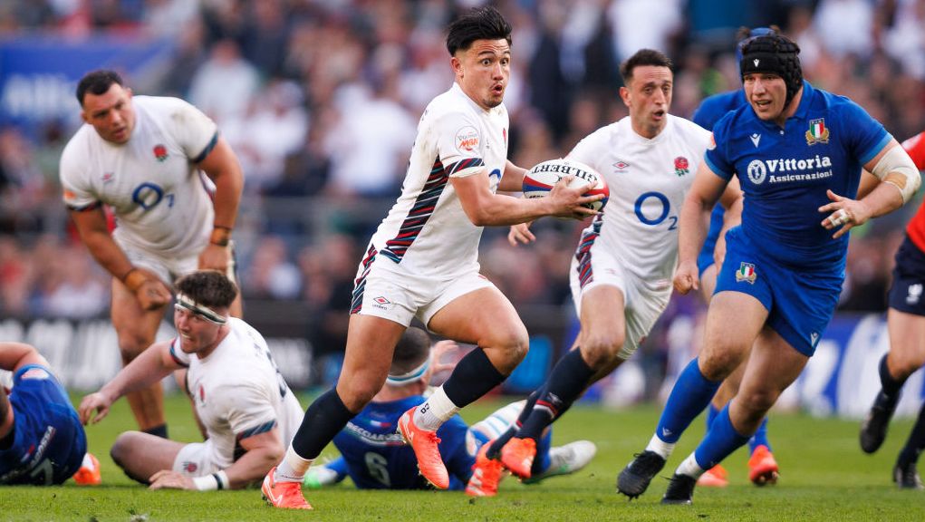 England&#039;s Marcus Smith in action during the Guinness Six Nations 2025 match between England and Italy in March 2025