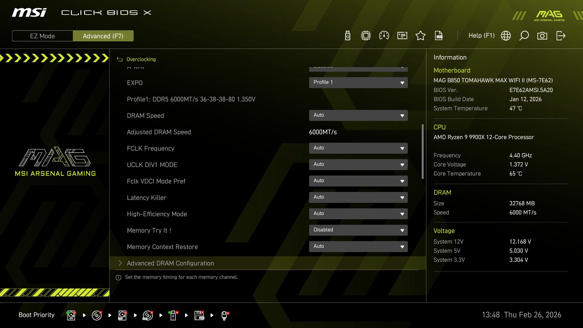 MSI MAG B850 Tomahawk Max Wifi II - BIOS