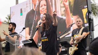 SAG-AFTRA president Fran Drescher on stage in September at a rally in Los Angeles. 