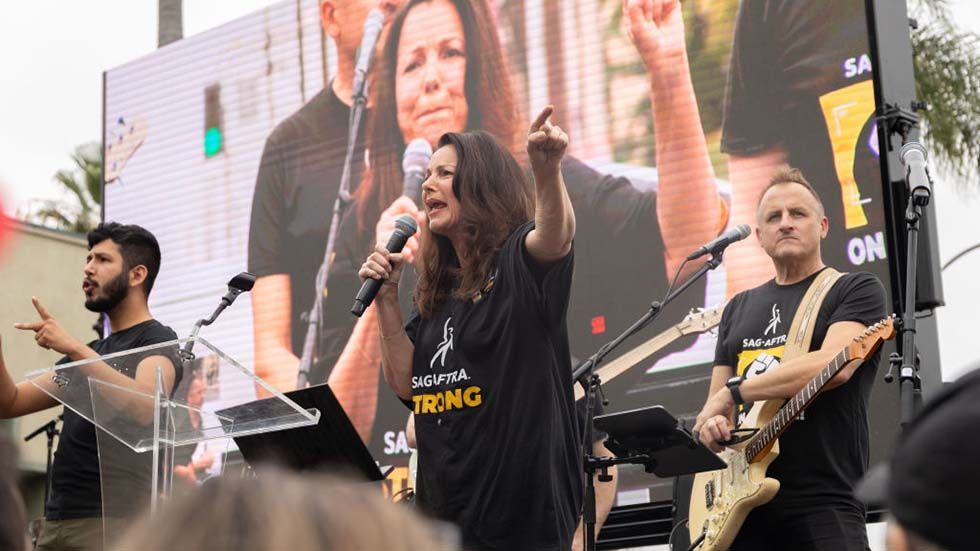 SAG-AFTRA president Fran Drescher on stage in September at a rally in Los Angeles. 