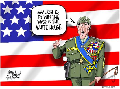 Political cartoon U.S. John Kelly chief of staff White House chaos