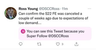 Ross Young tweets on Galaxy S22 FE