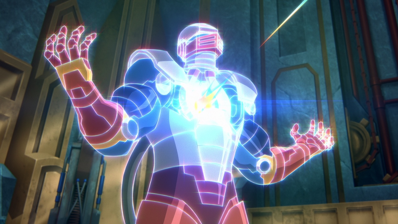 Roboto glowing in a multitude of colors in Masters of the Universe: Revelation