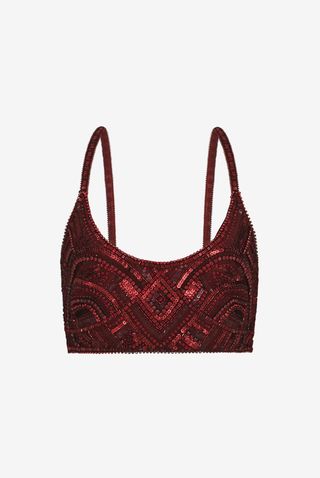 Josephine Lipstick Red Crystal-Embroidered Bralette
