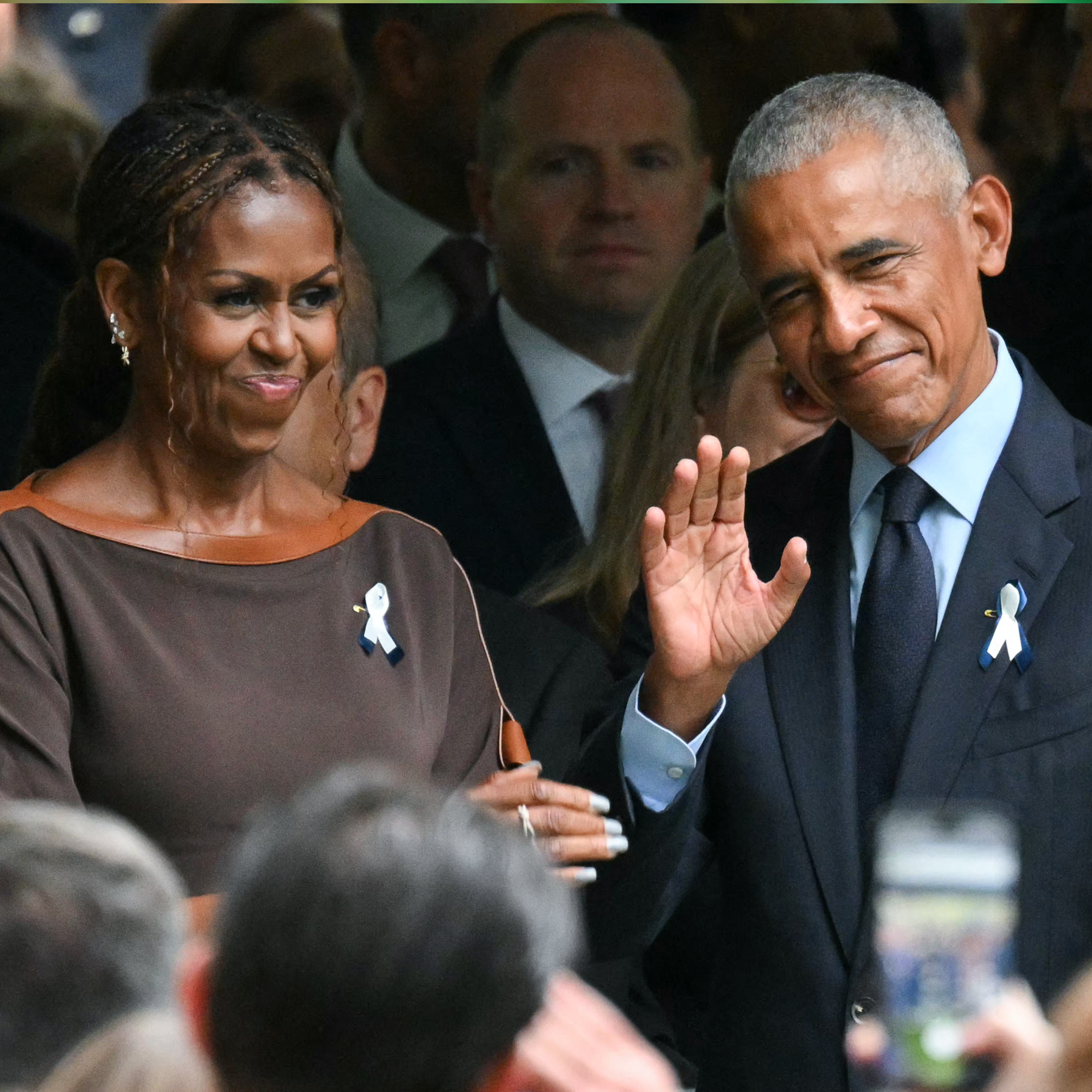 Former US President Barack Obama and former First Lady Michelle Obama attend the 25th anniversary commemoration of the September 11, 2001 attacks at the National September 11 Memorial in New York 