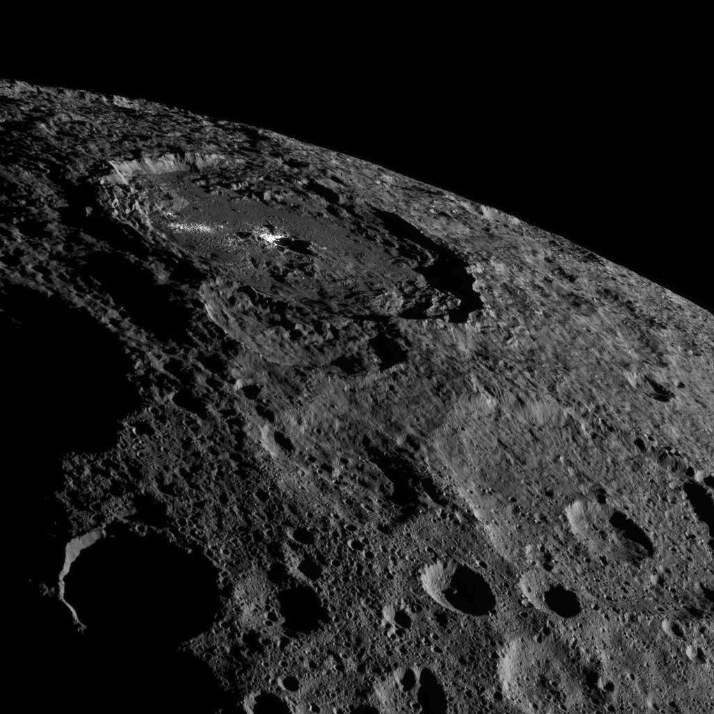 The strange bright spots of Occator Crater on the dwarf planet Ceres are unmistakable in this spectacular photo by NASA&#039;s Dawn spacecraft taken on Oct. 17, 2016 and released on Nov. 18 as Dawn moves into a higher orbit. 