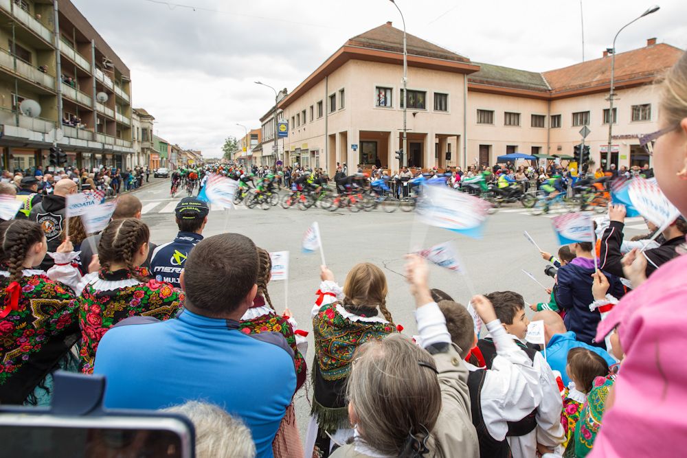 Riders zip through town during stage 1 at the Tour of Croatia
