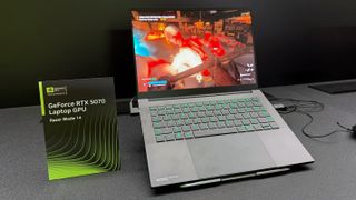 Razer Blade 14 (2025) gaming laptop on display at the Nvidia press suite at Computex in Taipei.