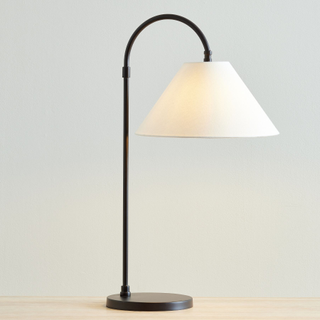metal arched table lamp with white shade