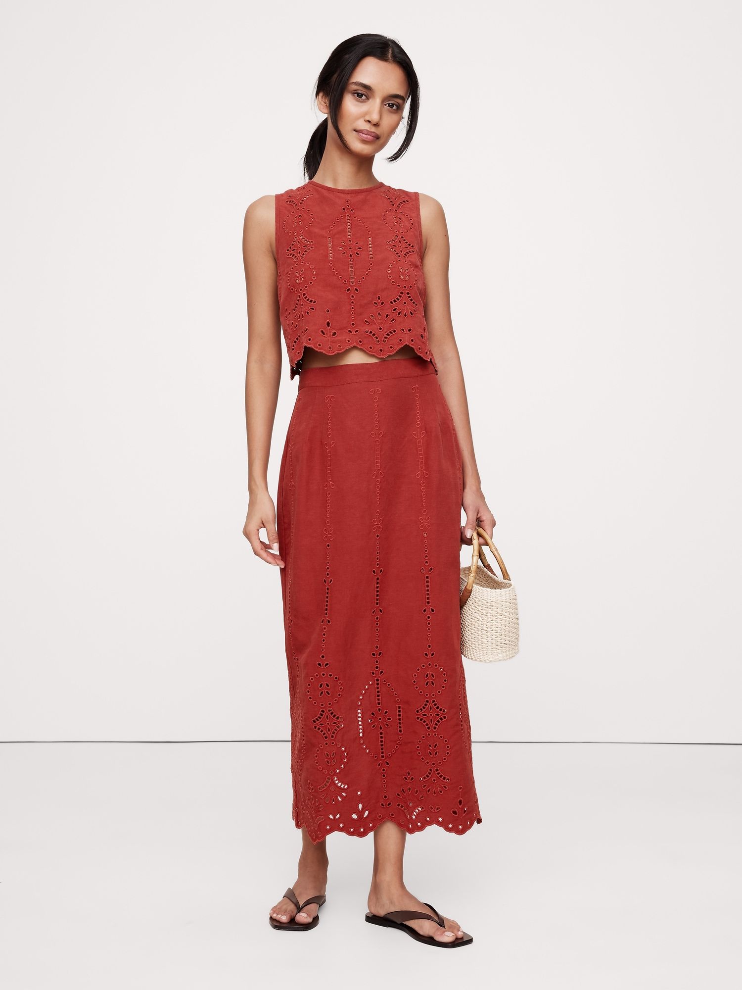Tencel™-Linen Eyelet Maxi Skirt
