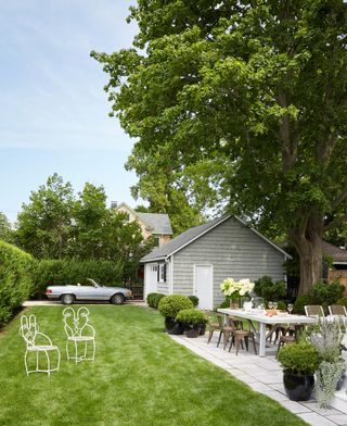An outdoor space with lush landscaping