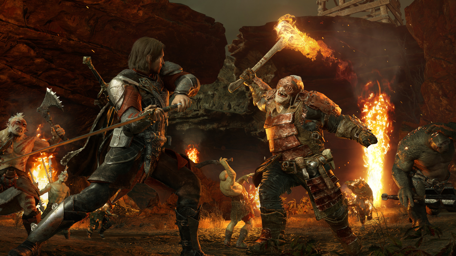Talion fighting an orc in Shadow of War