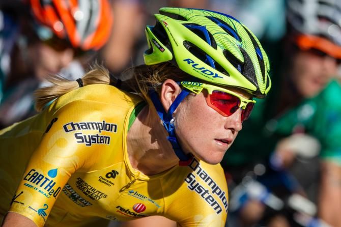 Lauren Stephens (TIBCO) staying out of trouble at the front.