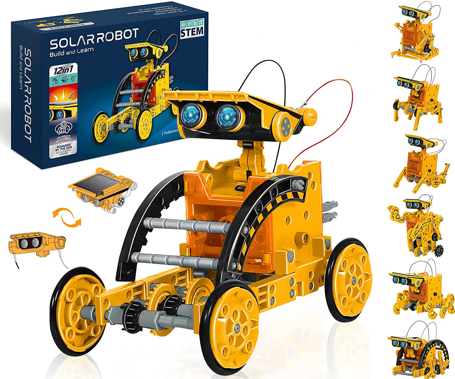 200 Pieces STEM Toys 7-in-1 Solar Robot Kits Space Toys DIY Building Set Science Experiment Kit Engineer Building Activities for Kids Learning & Education Toys Powered by The Sun
