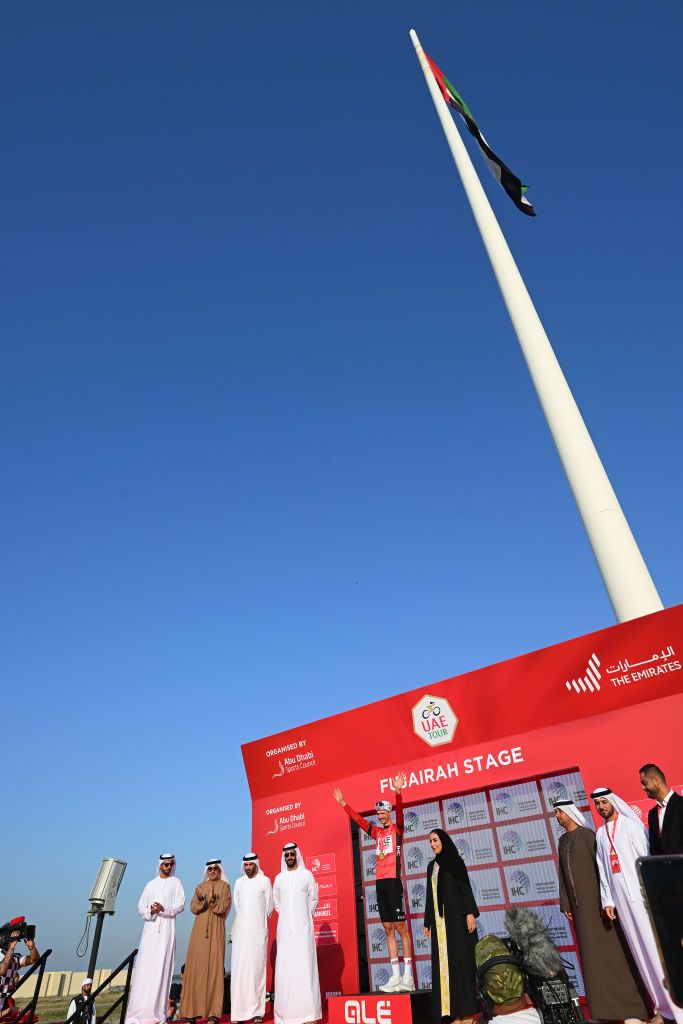 The podium after UAE Tour 2024 stage 5