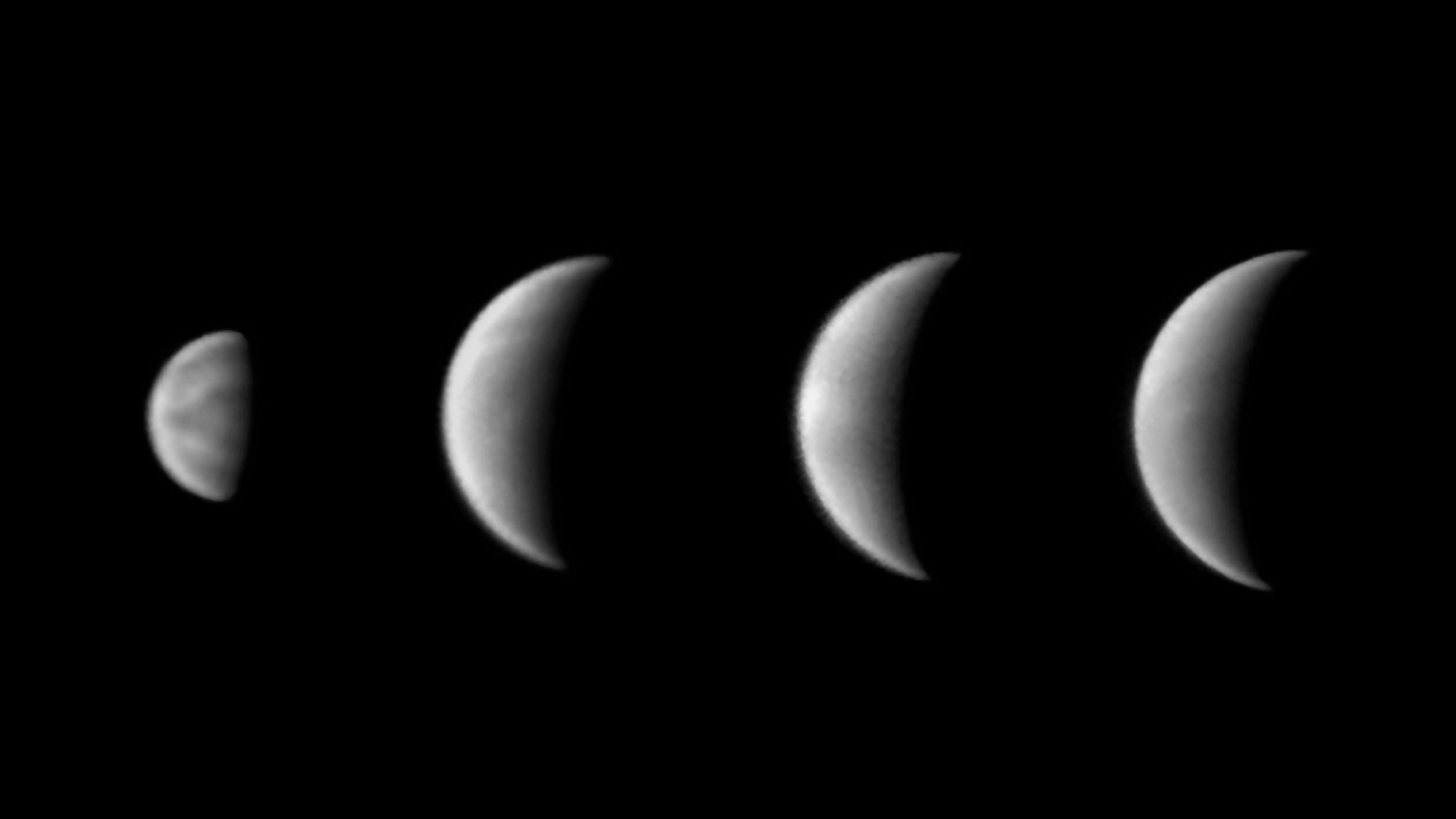Four phases of Venus are shown in a black sky