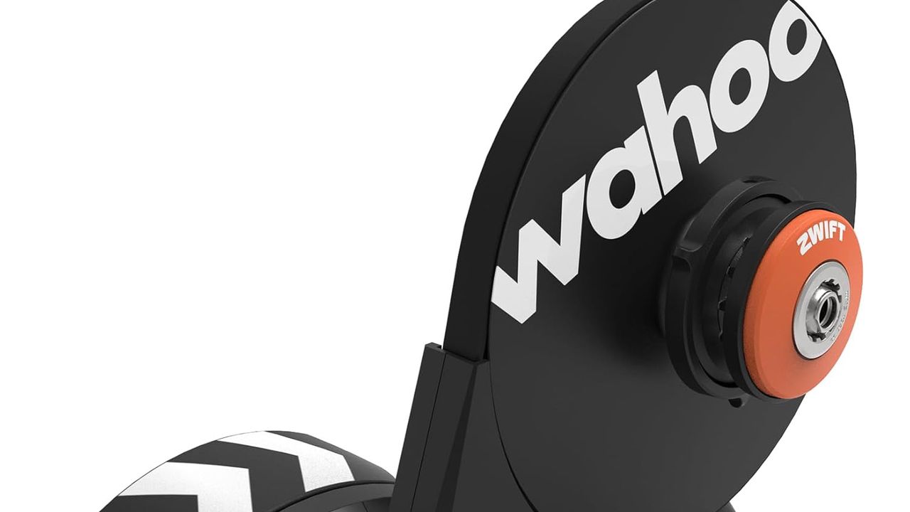 Close up details of the Wahoo Kickr Core 2 with Zwift Cog and Click