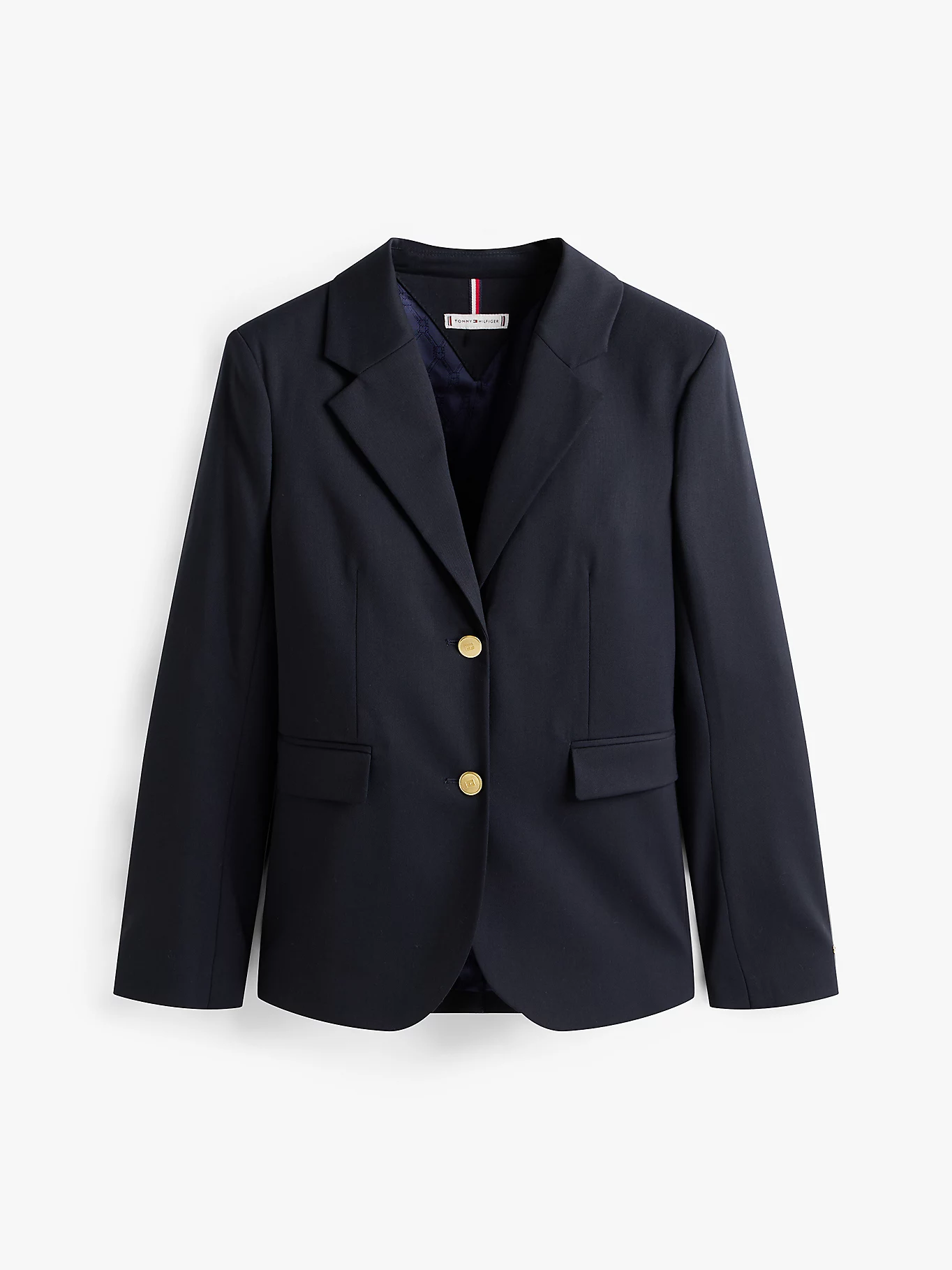 An image of Tommy Hilfiger&#039;s navy blazer. 
