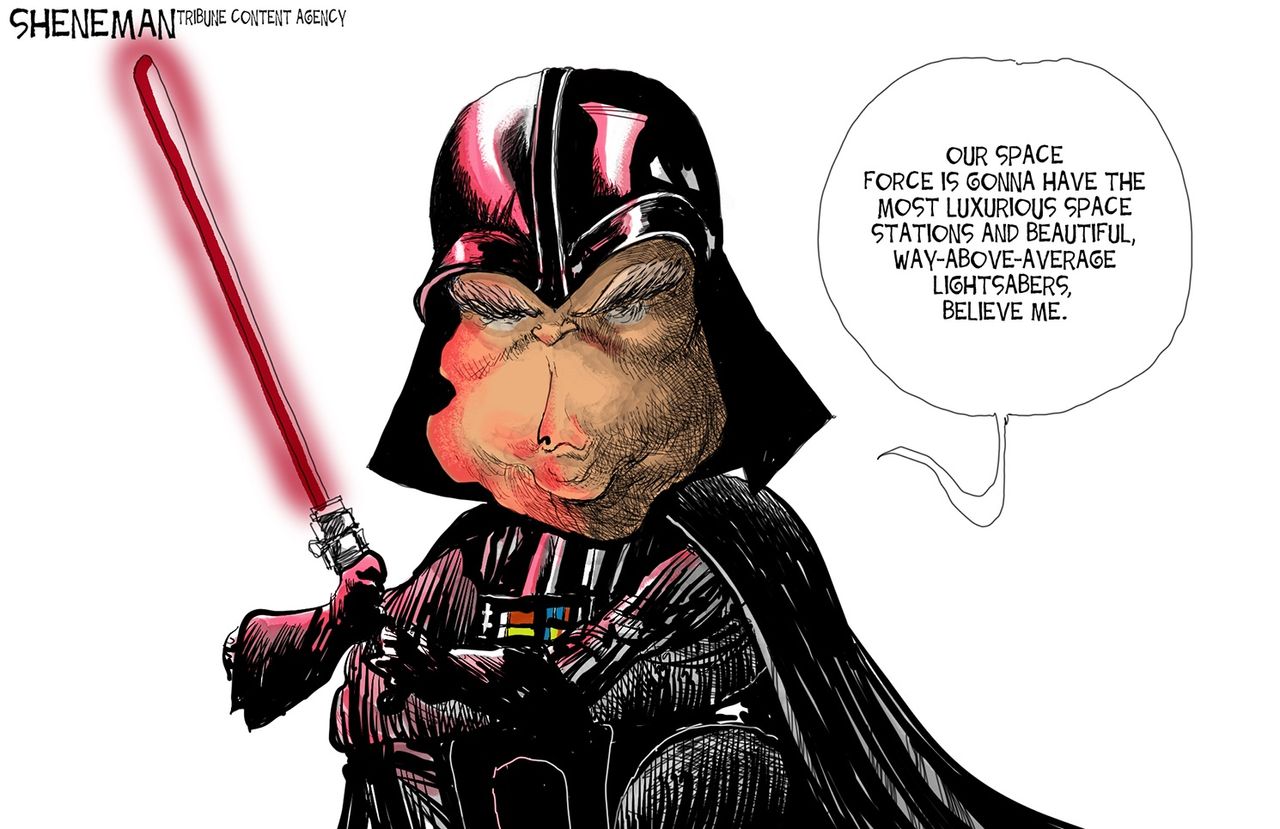 Political cartoon U.S. Trump space force Star Wars Darth Vader