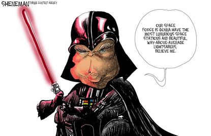 Political cartoon U.S. Trump space force Star Wars Darth Vader