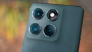 The lovely vegan leather-covered camera island on the back of the Motorola Edge 2025