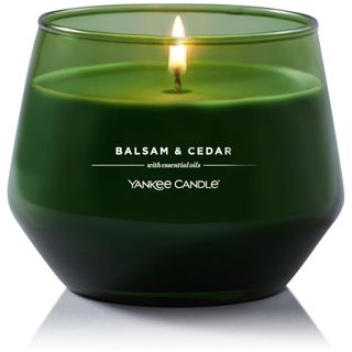 Green lit Balsam & Cedar Yankee Candle