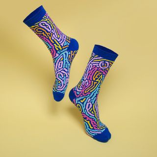 A pair of vibrant patterned socks