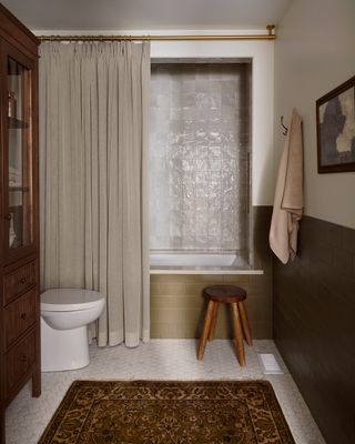 brown textural windowless bathroom