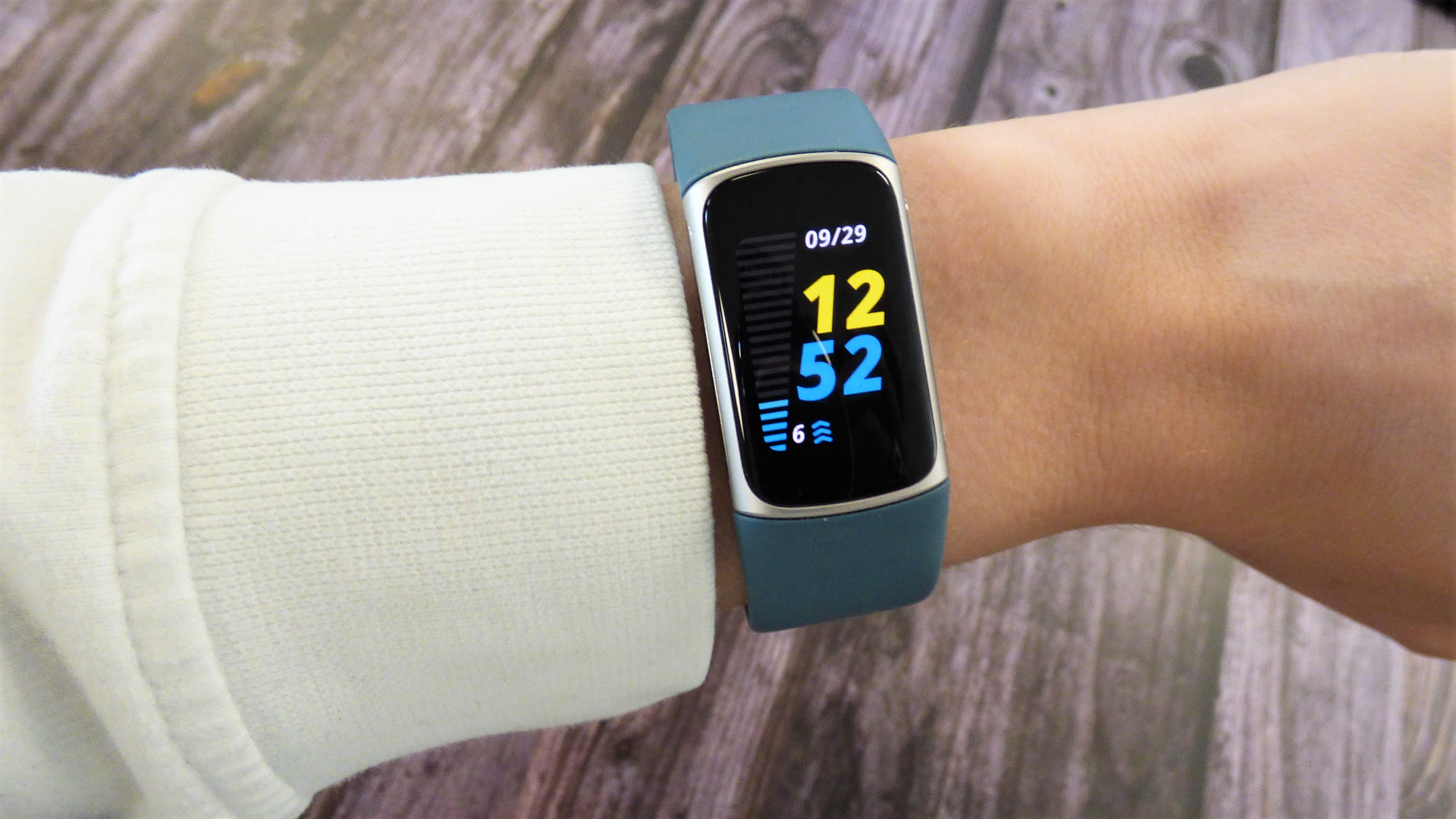 Fitbit Charge 5 on woman's wrist
