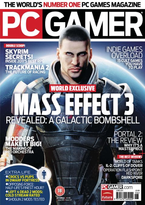 Commander Shephard on the cover of PC Gamer magazine, June 2011