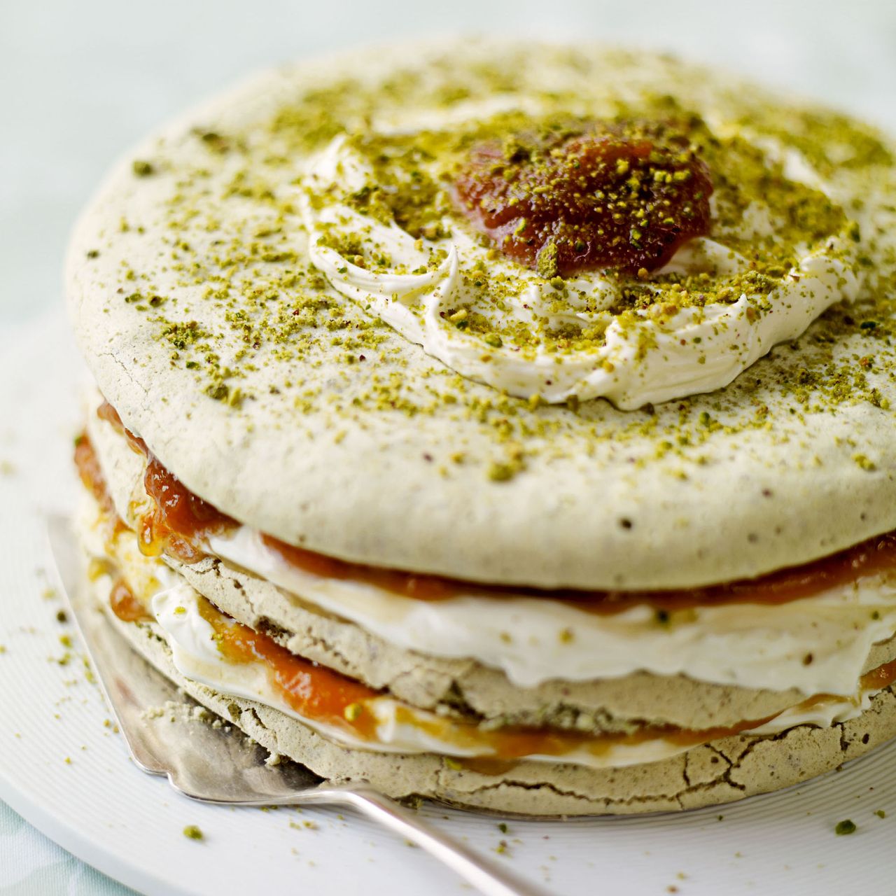 Pistachio Meringue and Apricot Layer Cake recipe-recipe ideas-new recipes-woman and home