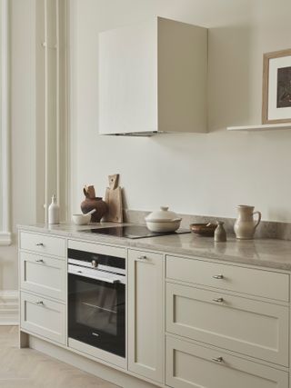 white kitchen with chrome handles